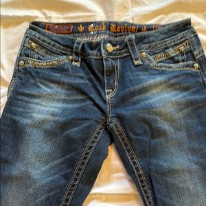 Rock Revival Blue Straight Leg Jeans with Vintage Fade
